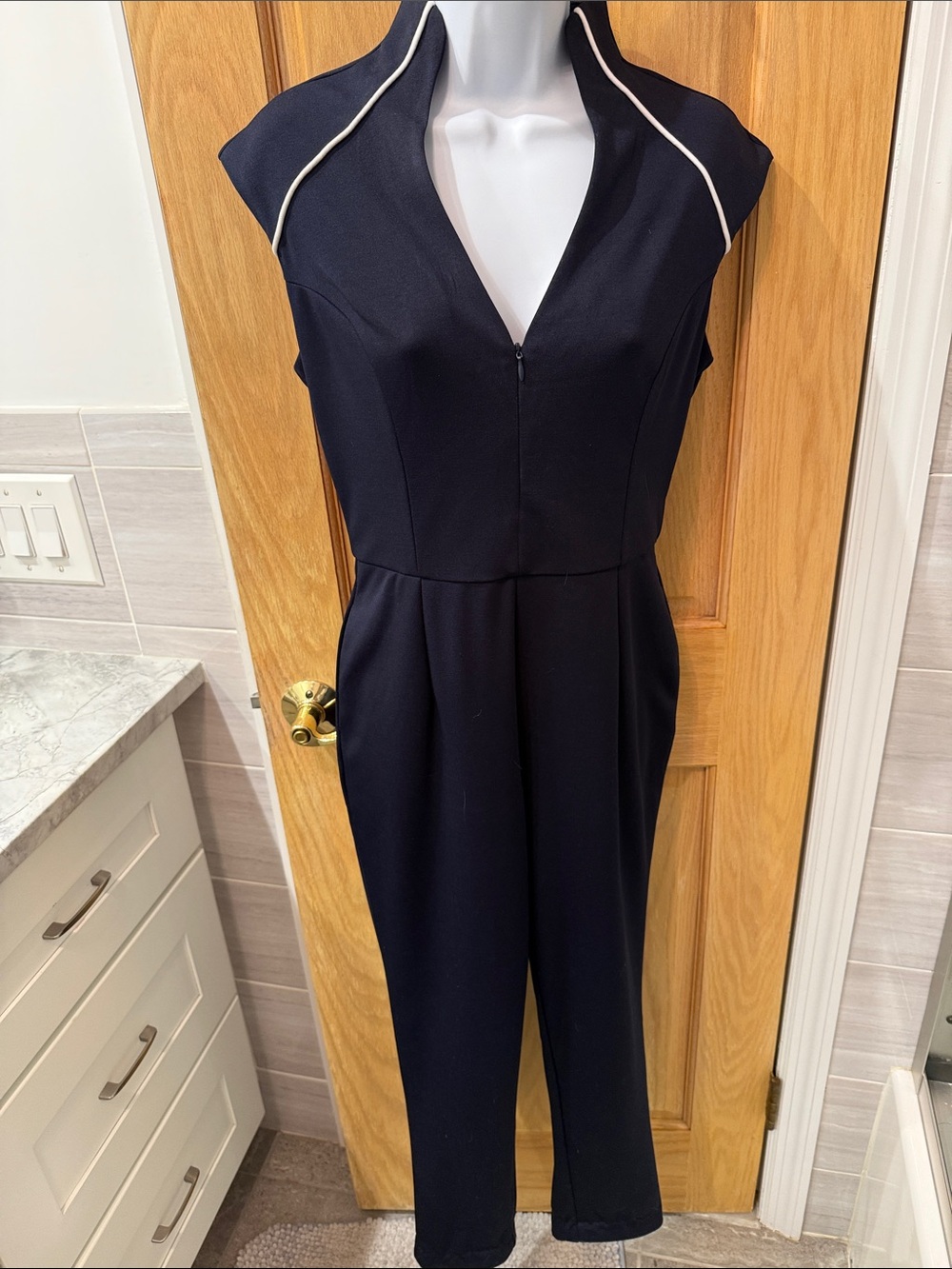 Alexia Admor Navy Jumpsuit with White Piping